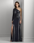 Metallic Knit One-Shoulder Gown