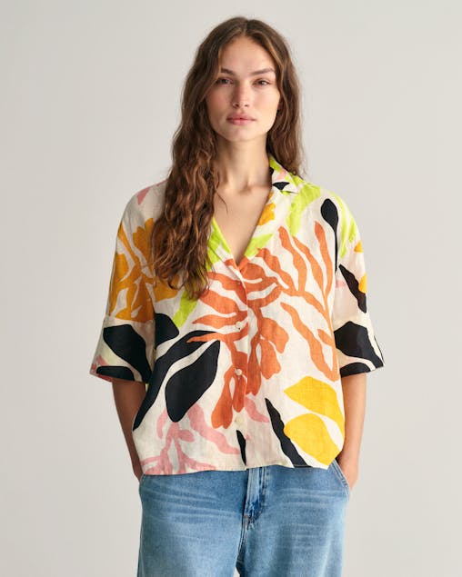 GANT - Relaxed Fit Palm Print Linen Short Sleeve Shirt