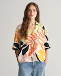 Relaxed Fit Palm Print Linen Short Sleeve Shirt