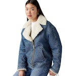 Sherpa Flight Jacket Med Indigo - Worn In