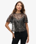 Sheer Short Sleeve Sequin Top