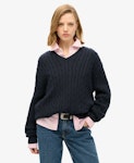 Oversized V Neck Cable Jumper