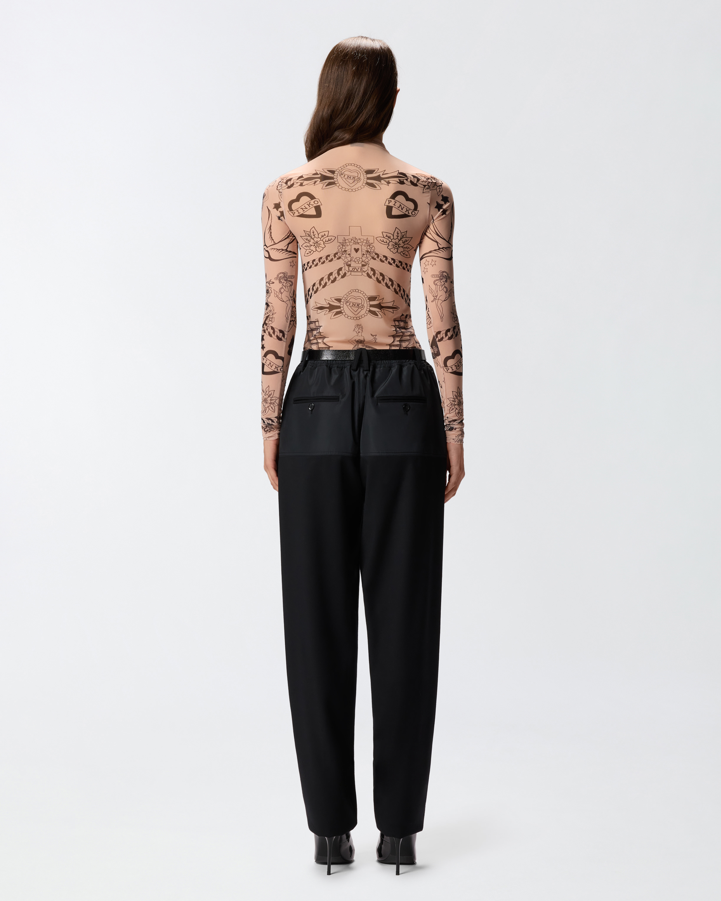 PINKO - Mostarda Maglia Tulle Stampato