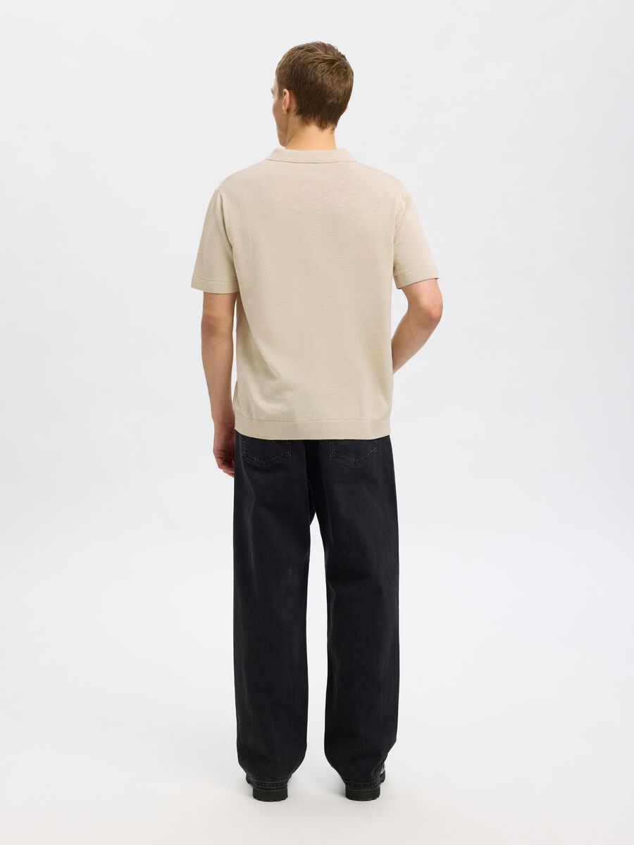 SELECTED - Linen Blend Open Polo