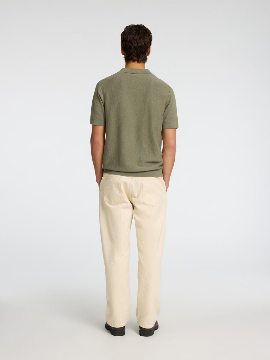 SELECTED - Linen Blend Open Polo