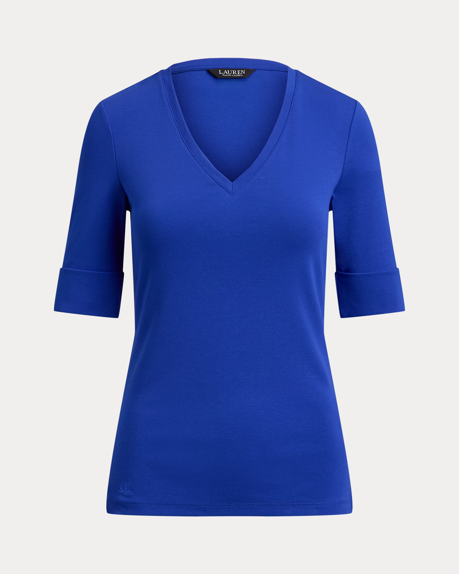 LAUREN RALPH LAUREN - Stretch Cotton Elbow-Sleeve V-Neck Tee