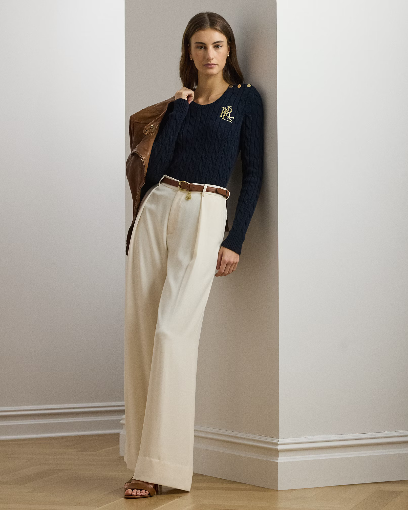 LAUREN RALPH LAUREN - Button-Trim Cable-Knit Cotton Jumper