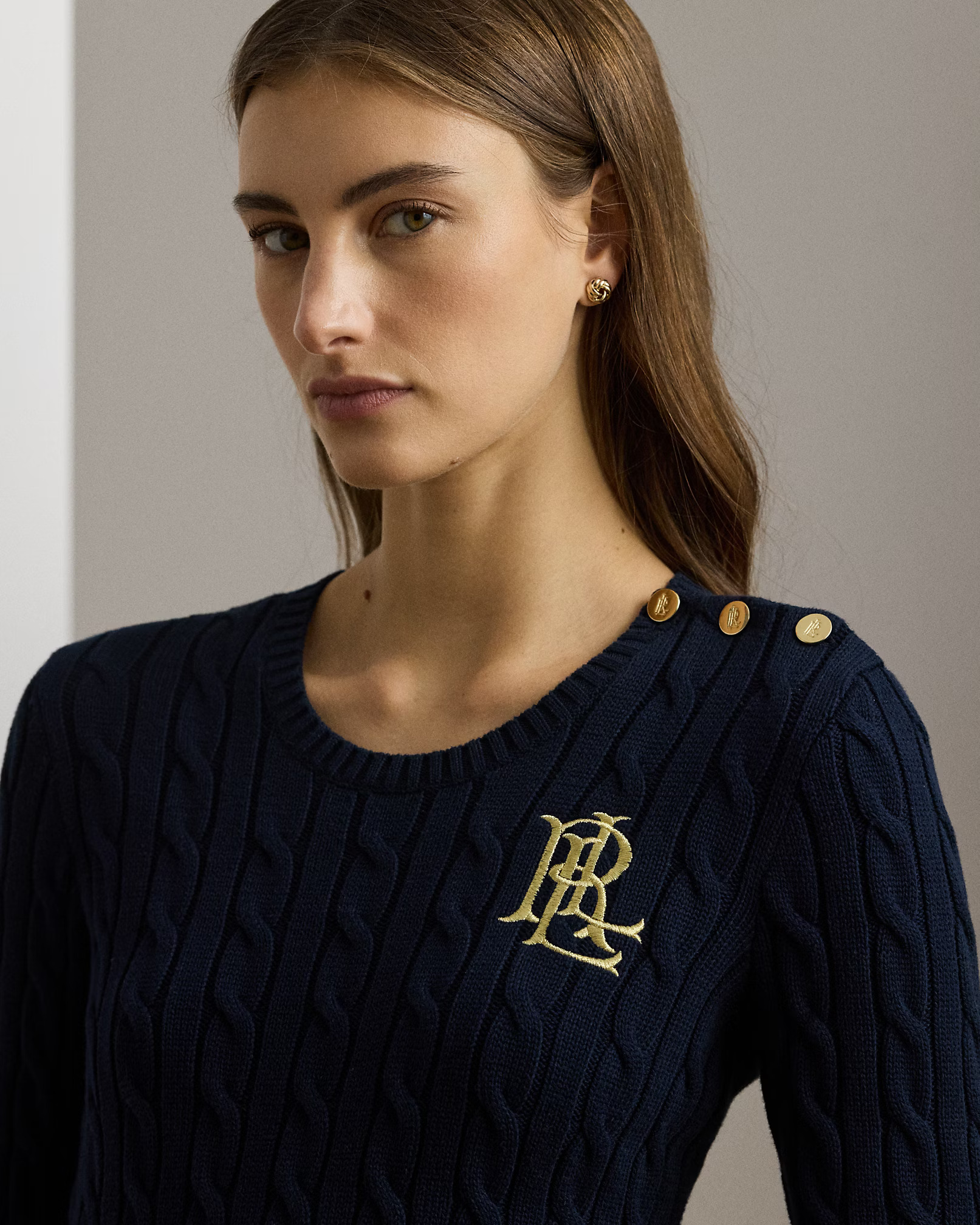 LAUREN RALPH LAUREN - Button-Trim Cable-Knit Cotton Jumper