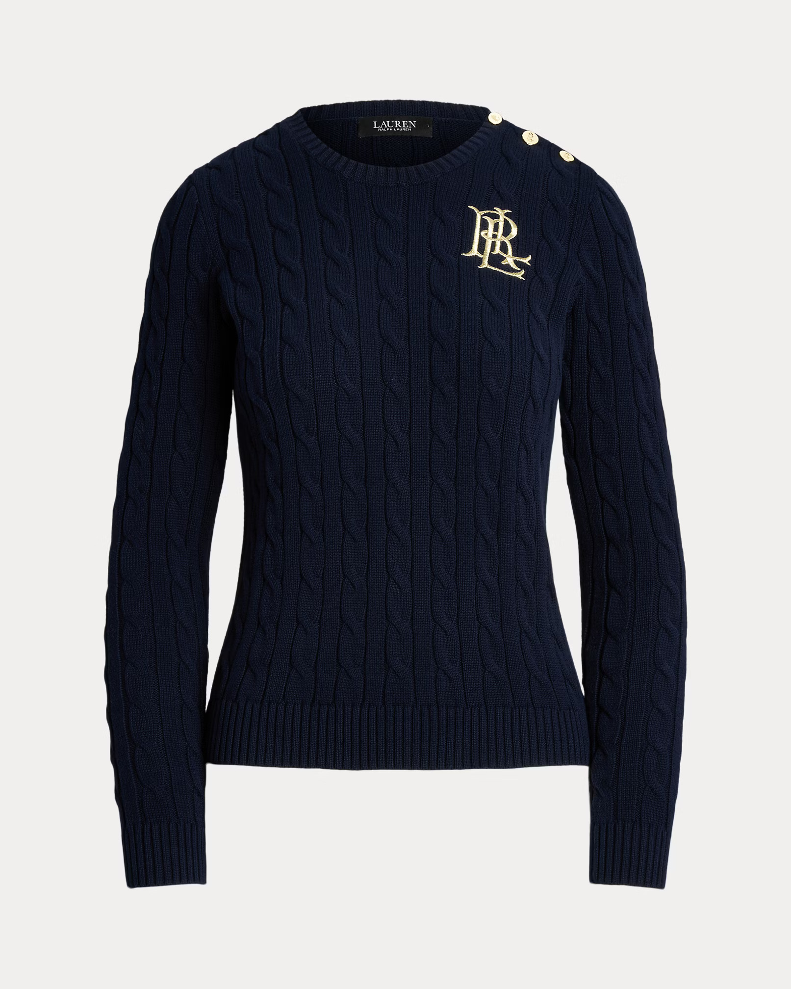 LAUREN RALPH LAUREN - Button-Trim Cable-Knit Cotton Jumper
