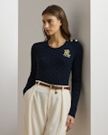 Button-Trim Cable-Knit Cotton Jumper