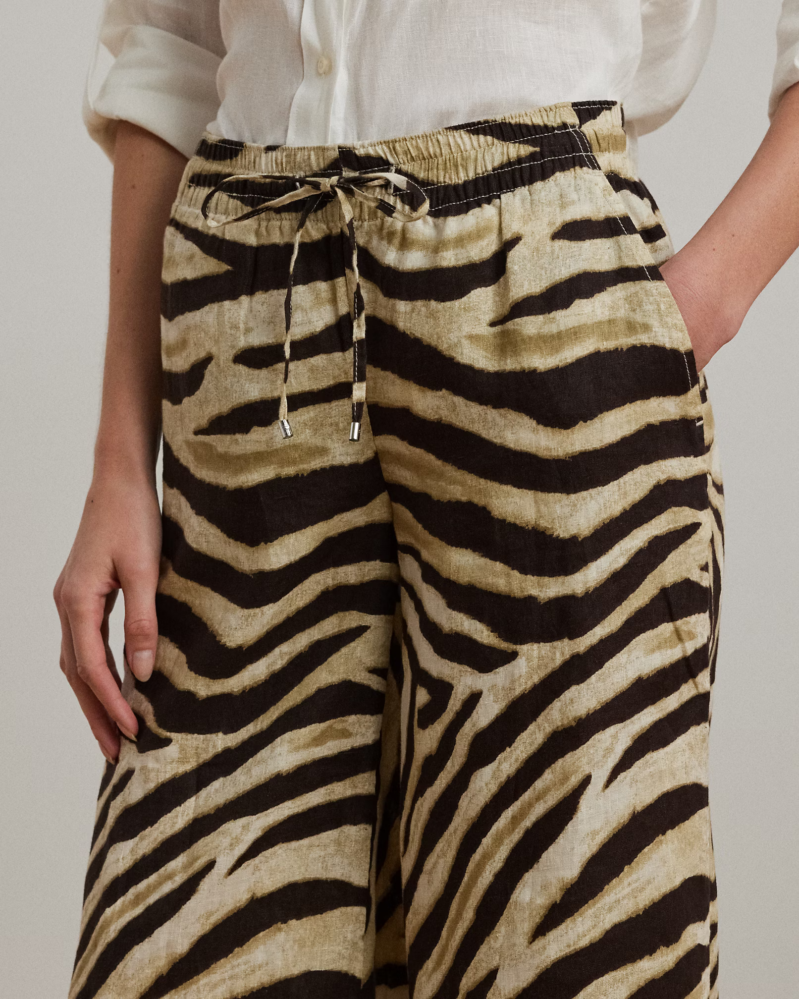 LAUREN RALPH LAUREN - Zebra-Print Linen Wide-Leg Trouser
