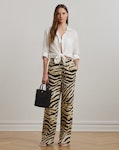 Zebra-Print Linen Wide-Leg Trouser