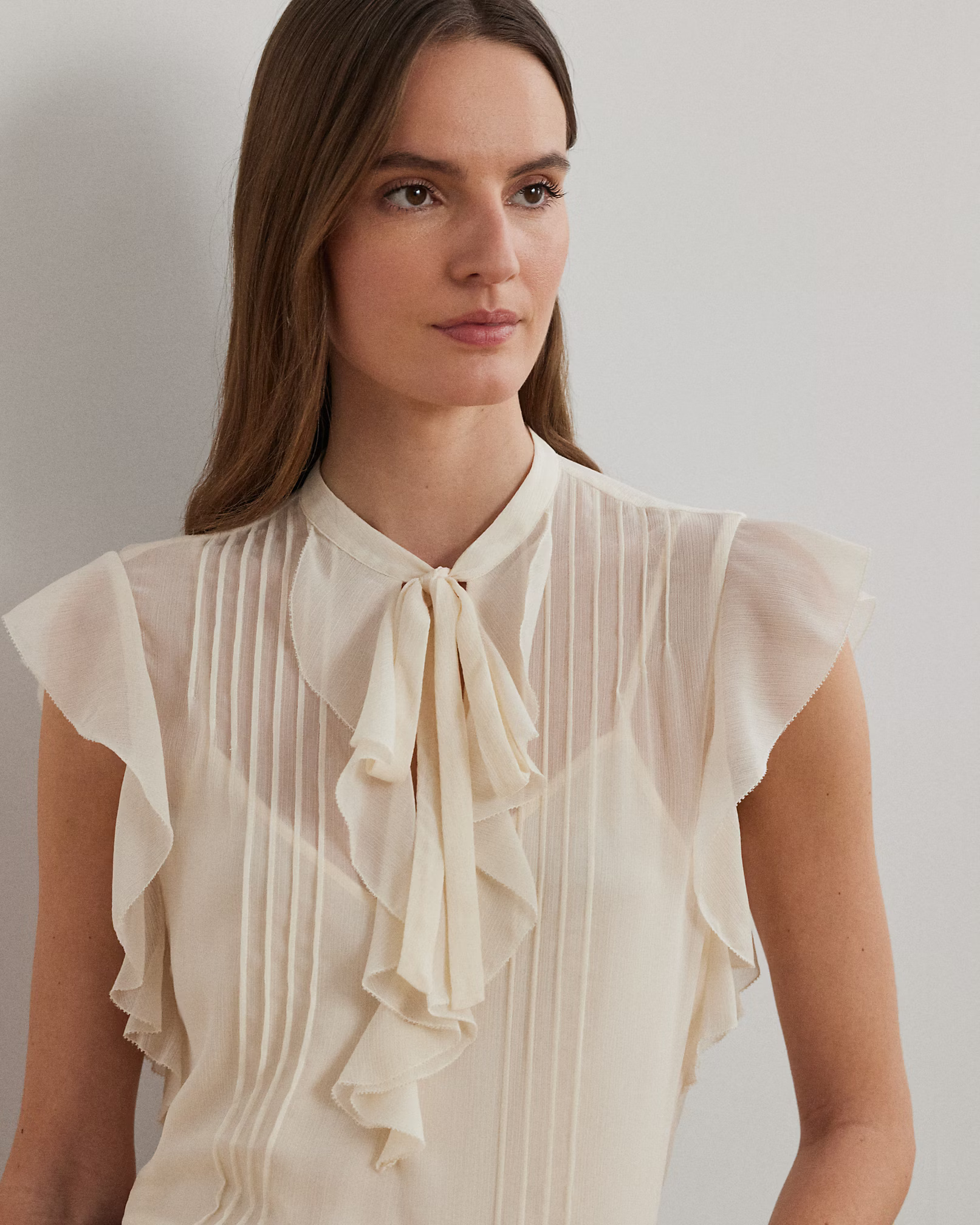 LAUREN RALPH LAUREN - Pintucked Georgette Tie-Neck Blouse