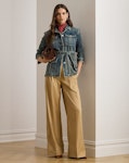 Pleated Cotton Twill Wide-Leg Trouser