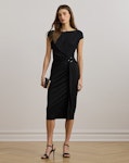 Ring-Trim Jersey Cap-Sleeve Dress