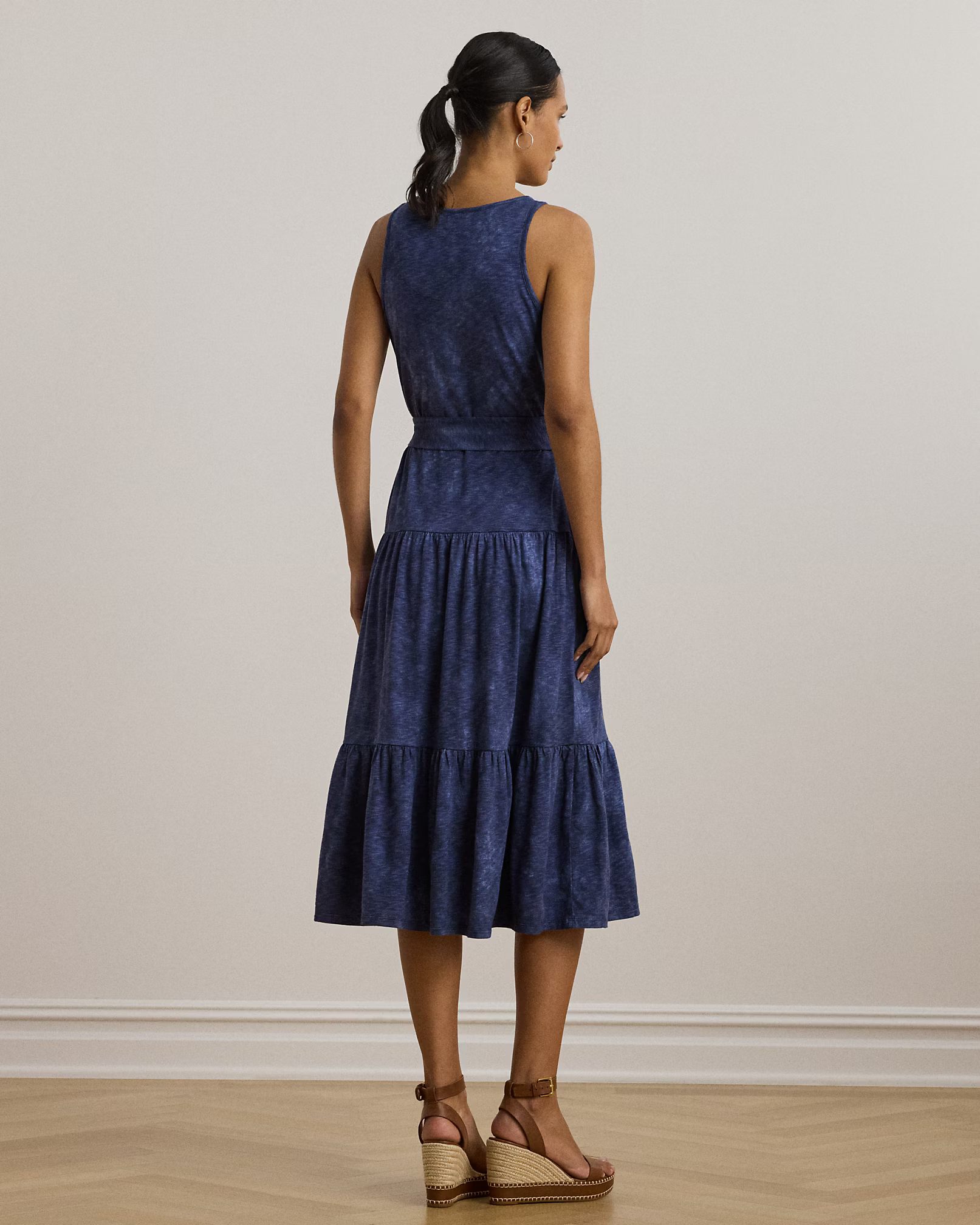 LAUREN RALPH LAUREN - Print Belted Slub Jersey Tiered Dress