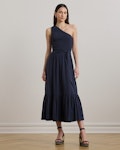Belted Slub Jersey One-Shoulder Dress