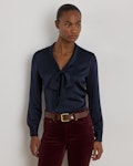 Satin Charmeuse Tie-Neck Blouse