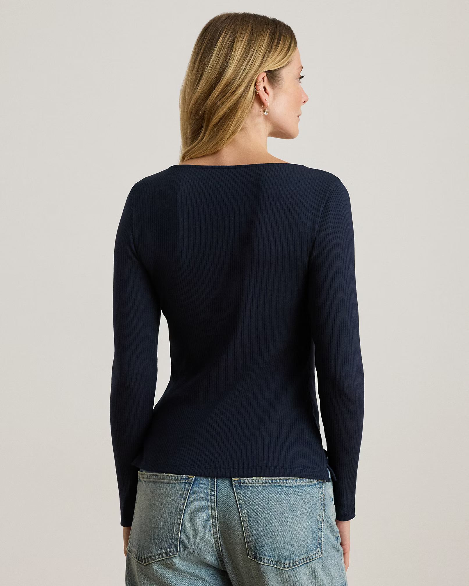 LAUREN RALPH LAUREN - Rib-Knit Long-Sleeve Scoopneck Tee