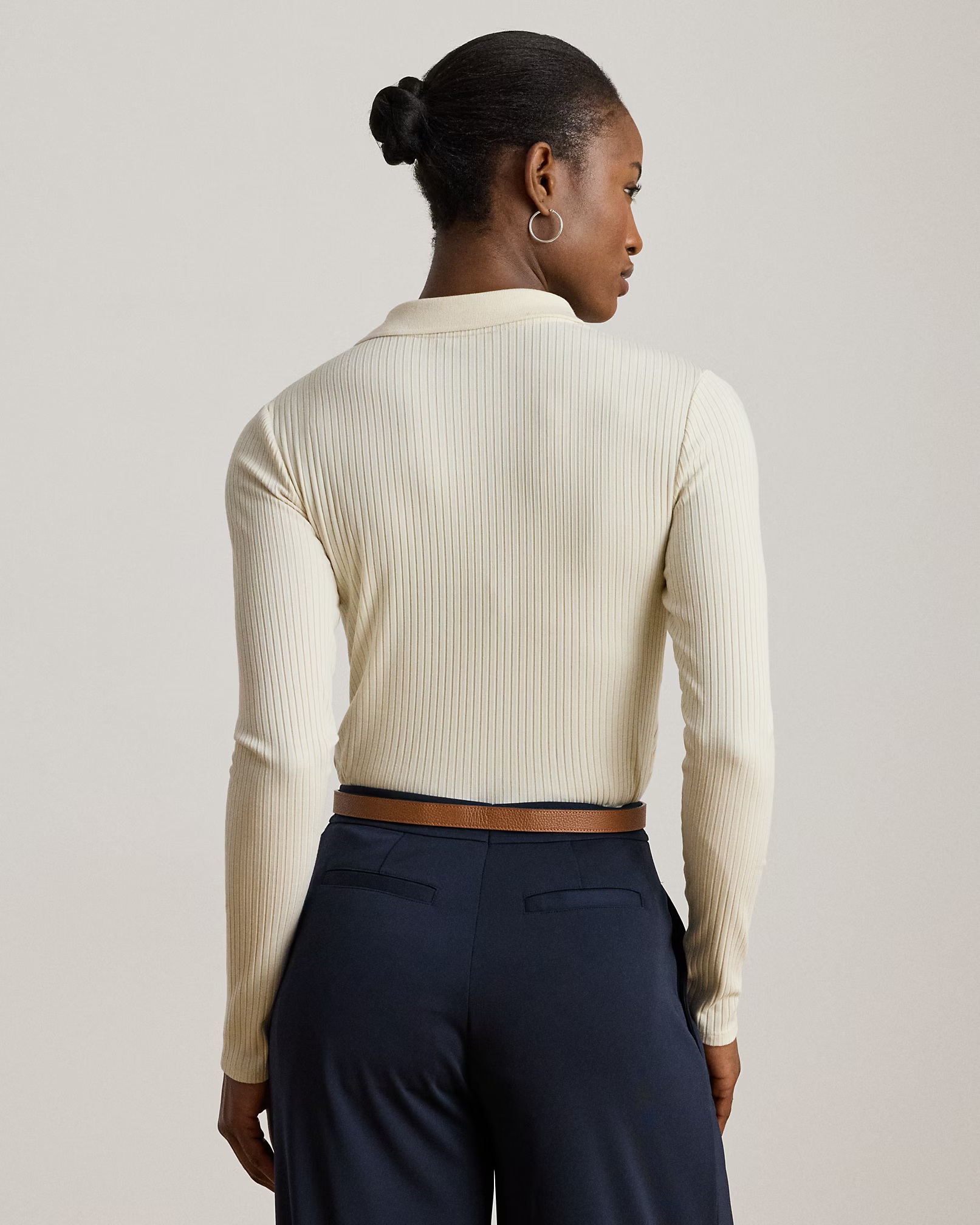 LAUREN RALPH LAUREN - Rib-Knit Long-Sleeve Polo Top