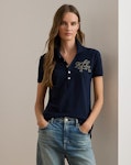 Beaded-Logo Cotton Pique Polo Shirt