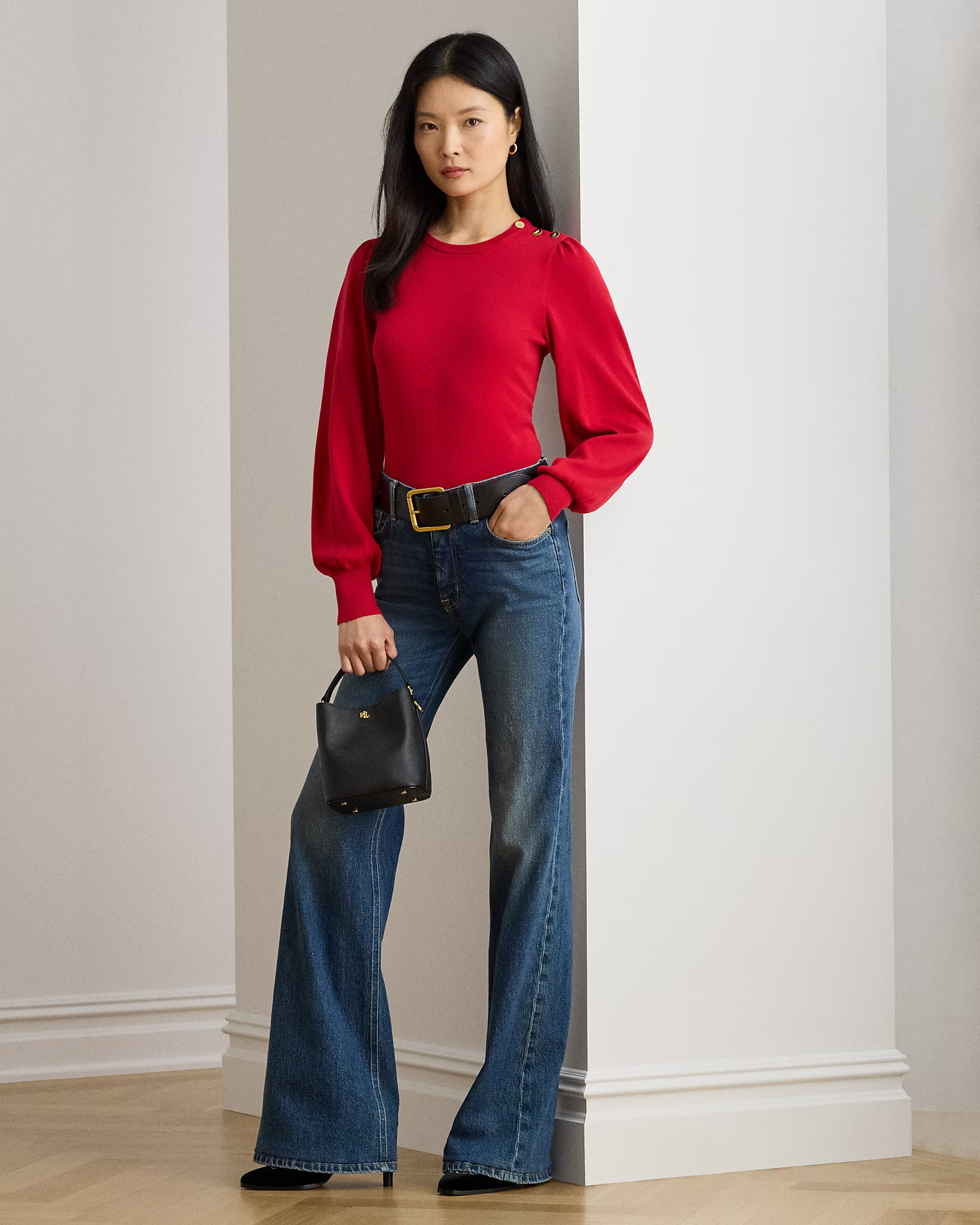 LAUREN RALPH LAUREN - Button-Trim Puff-Sleeve Jumper