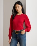 Button-Trim Puff-Sleeve Jumper