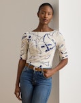 Belting-Print Cotton Boatneck Tee