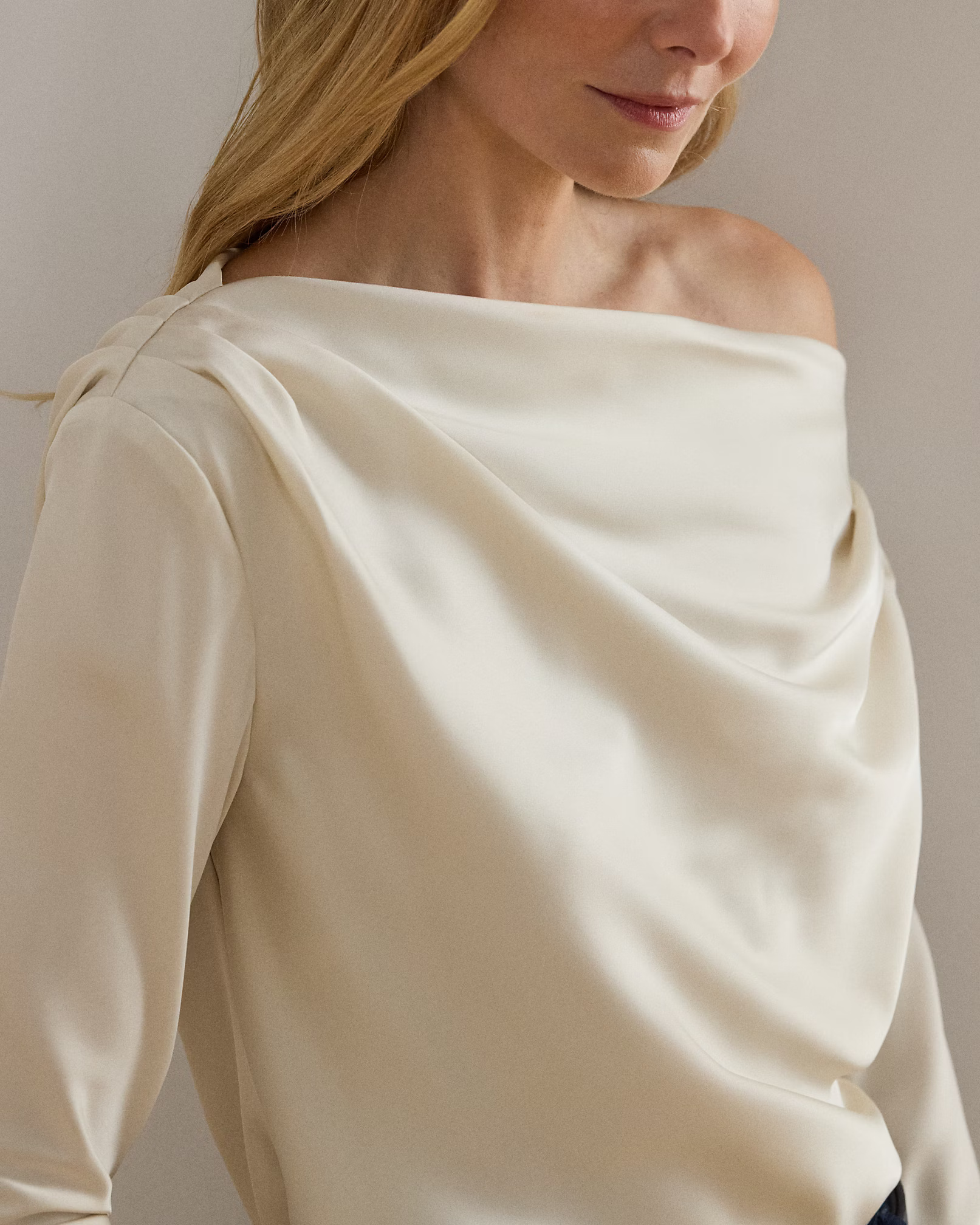 LAUREN RALPH LAUREN - Satin Charmeuse Off-the-Shoulder Blouse