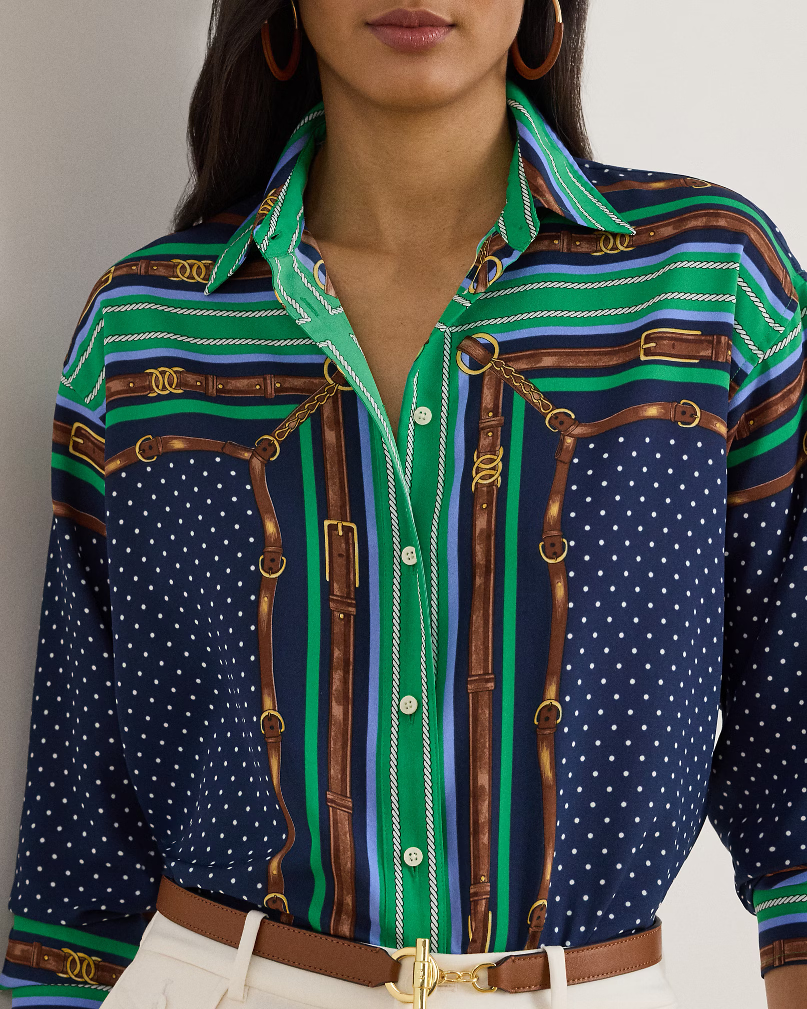 LAUREN RALPH LAUREN - Relaxed Fit Belting & Polka-Dot Shirt