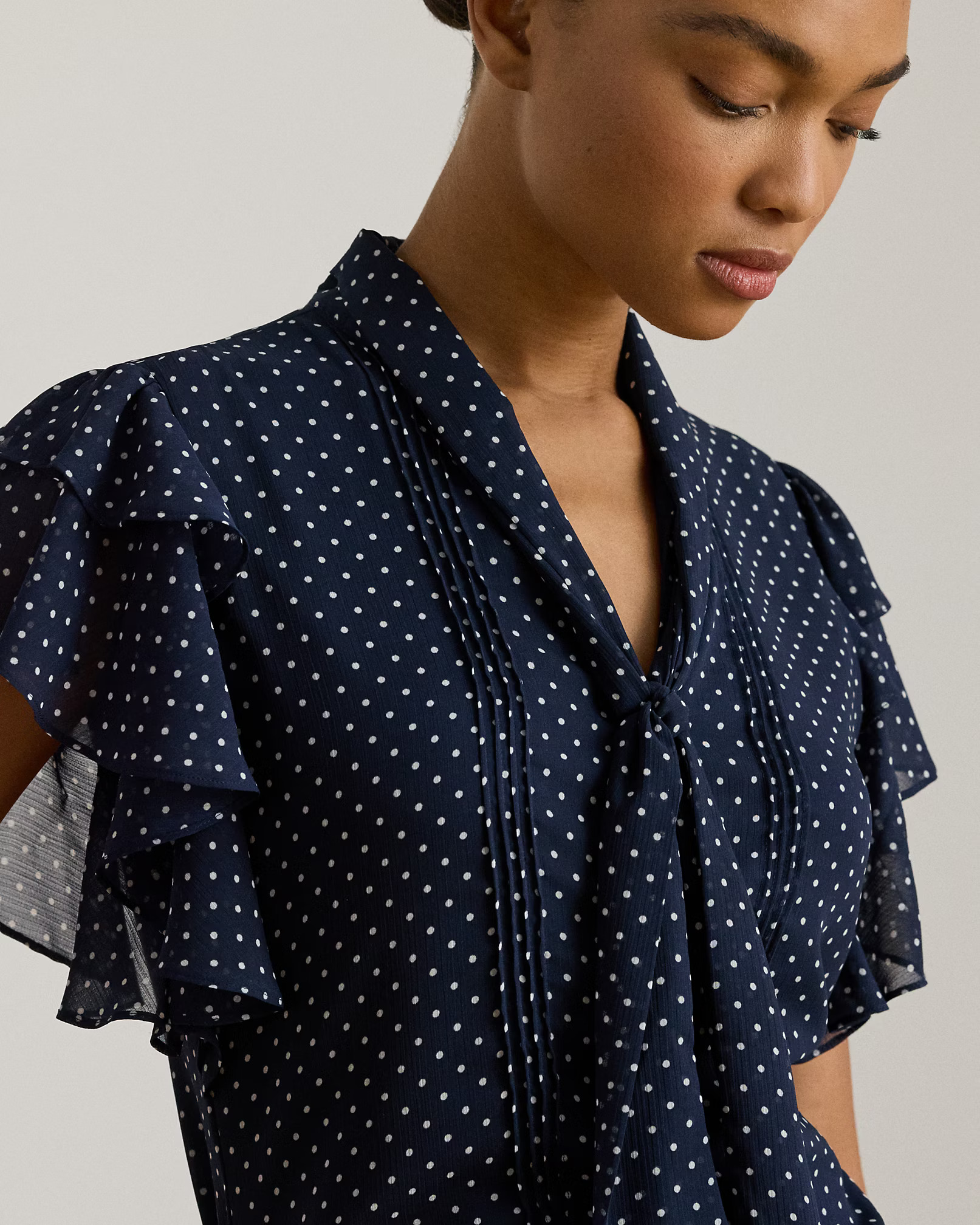 LAUREN RALPH LAUREN - Polka-Dot Georgette Tie-Neck Blouse