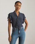 Polka-Dot Georgette Tie-Neck Blouse