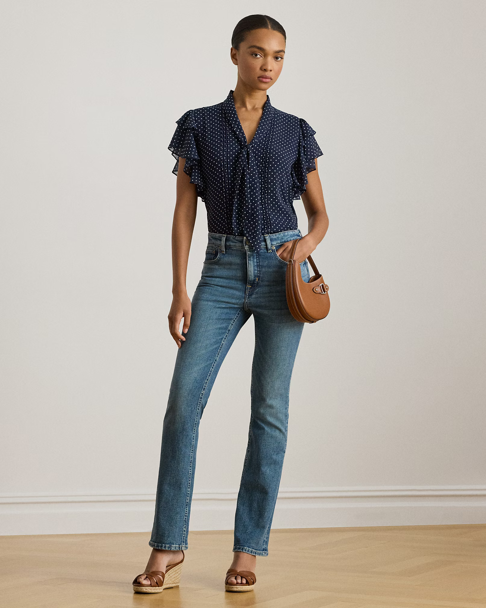 LAUREN RALPH LAUREN - Polka-Dot Georgette Tie-Neck Blouse