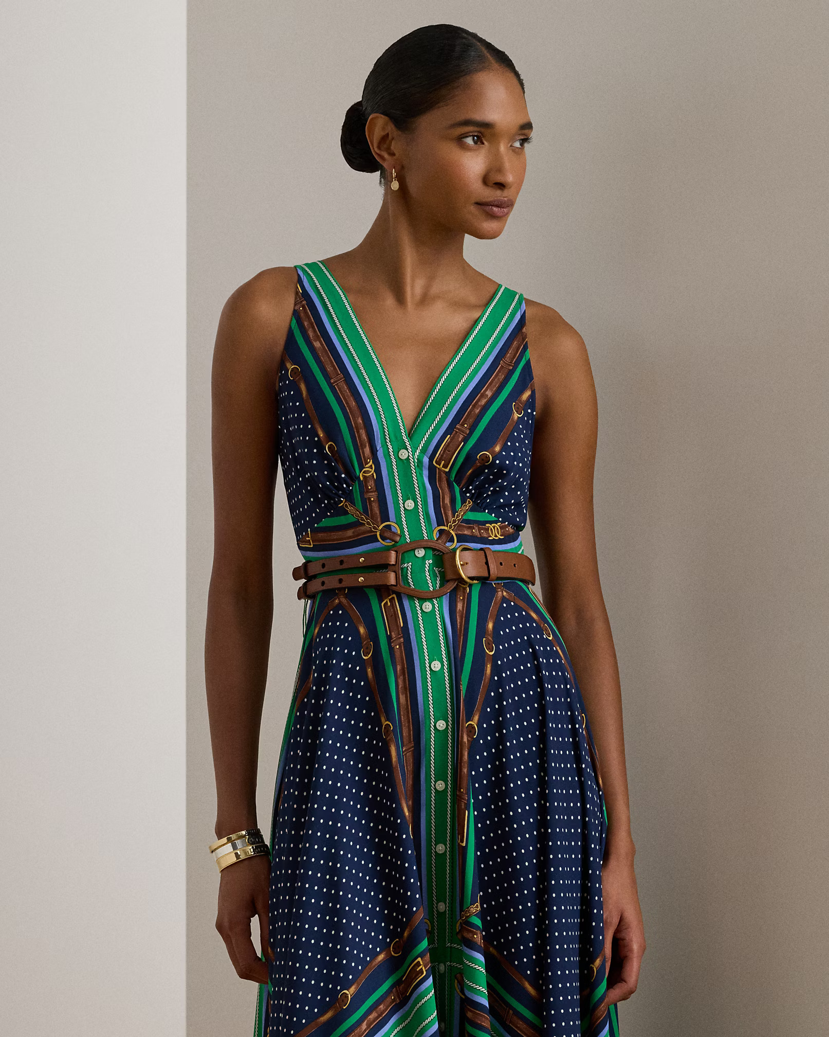 LAUREN RALPH LAUREN - Belting & Polka-Dot Georgette Dress