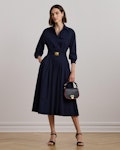 Belted Cotton-Blend Midi Shirtdress