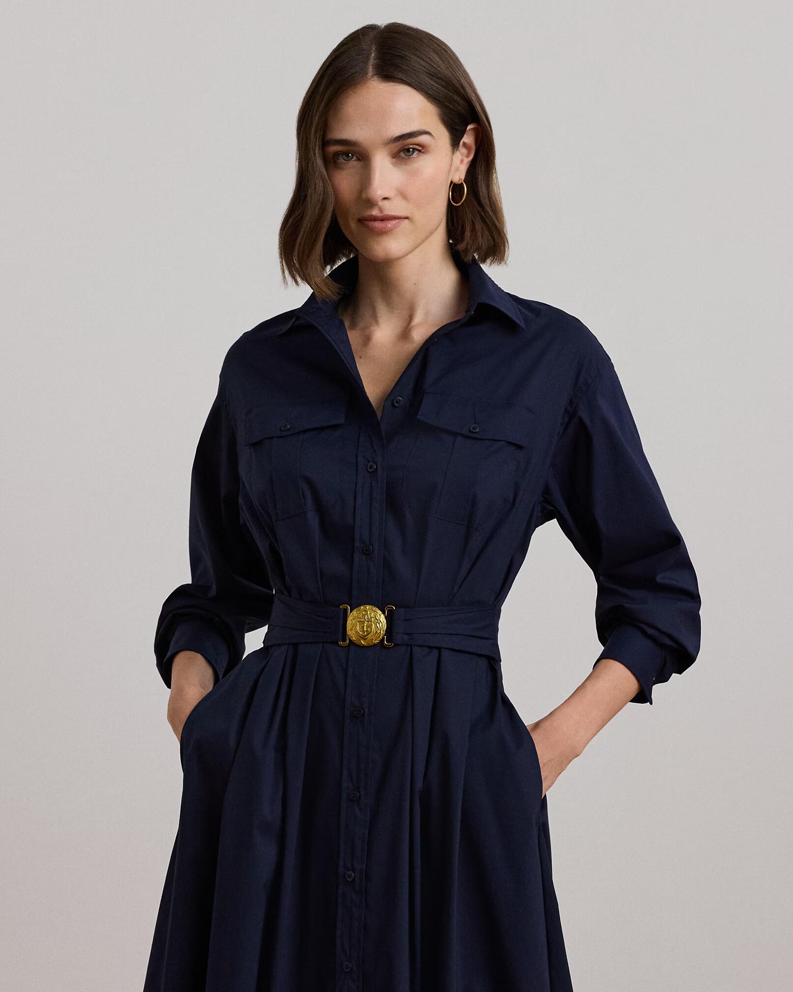 LAUREN RALPH LAUREN - Belted Cotton-Blend Midi Shirtdress
