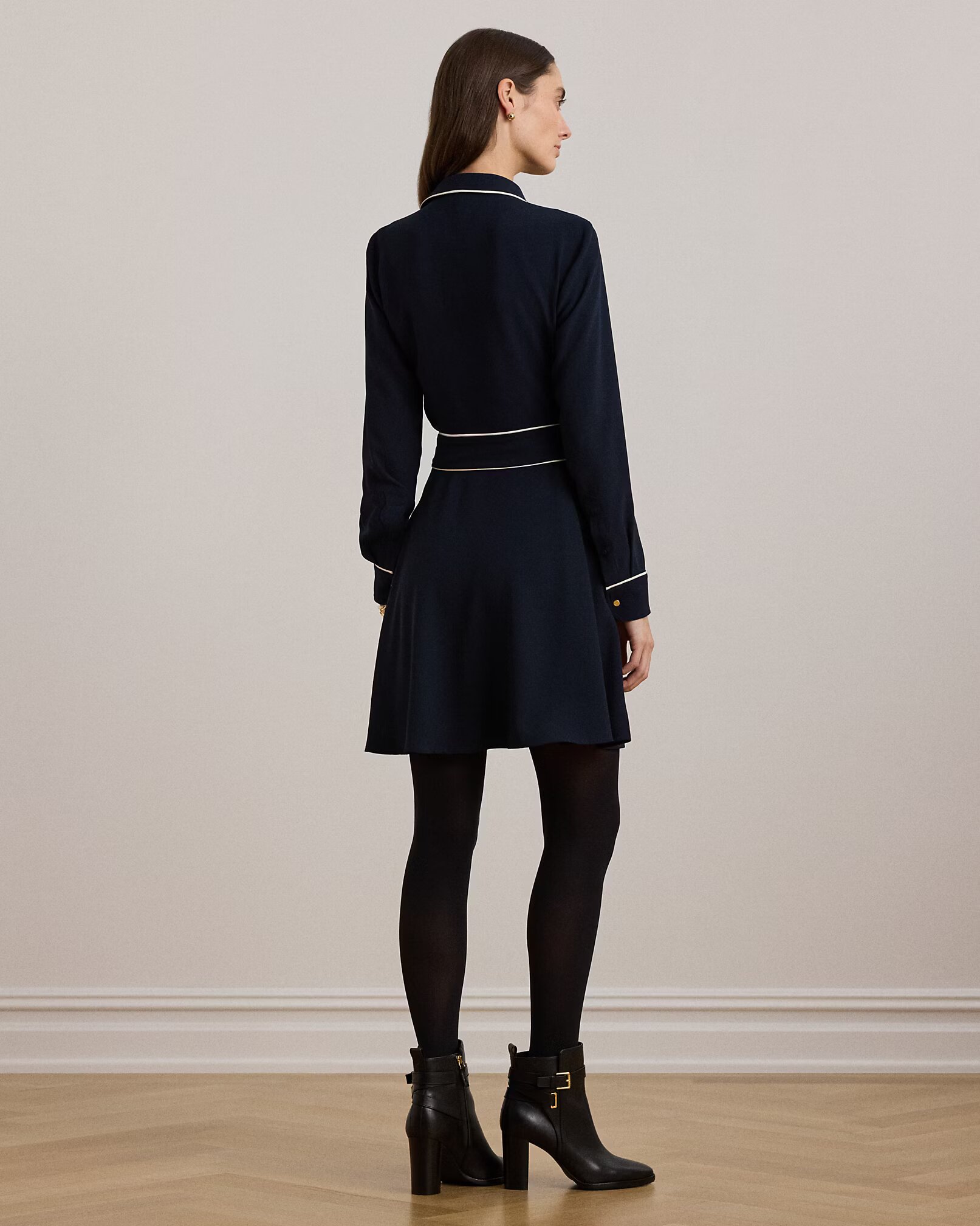 LAUREN RALPH LAUREN - Two-Tone Belted Georgette Shirtdress