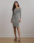 Striped Ribbed Off-the-Shoulder Dress