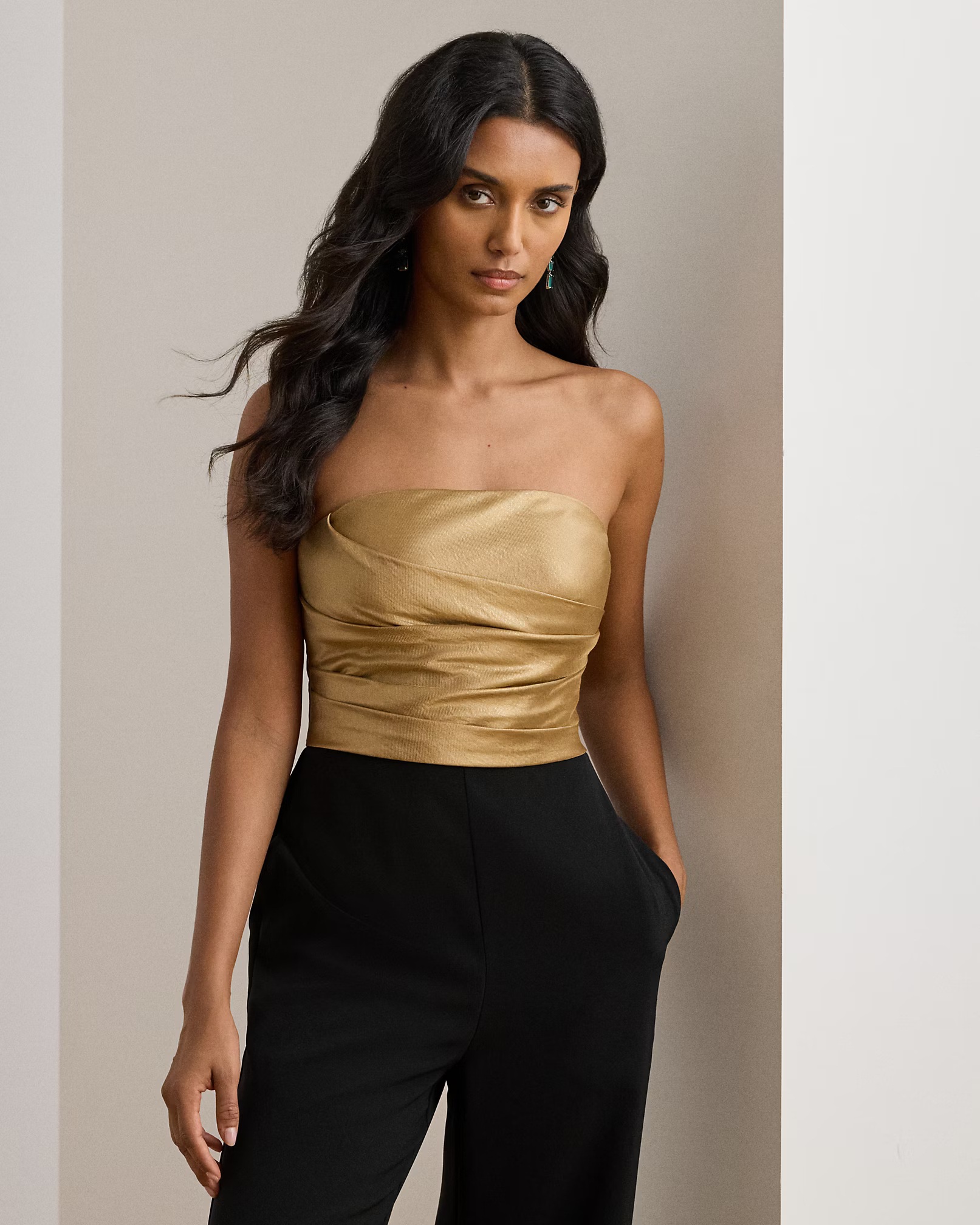 LAUREN RALPH LAUREN - Bow-Back Metallic Twill & Crepe Jumpsuit