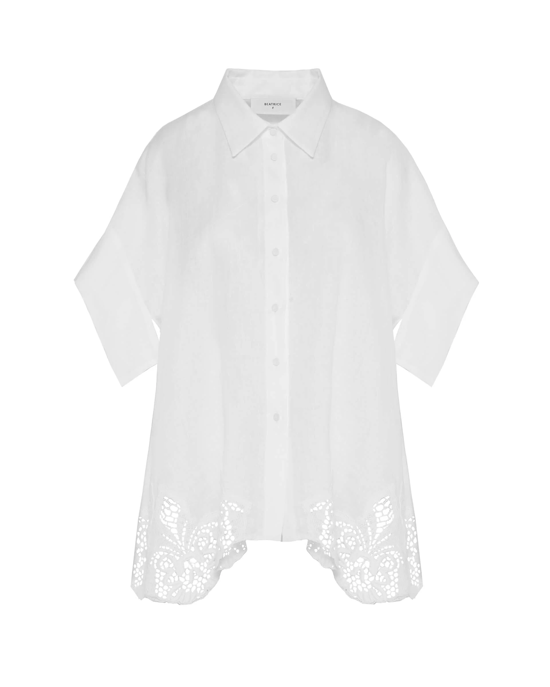 BEATRICE - Linen Shirt With Lace At The Hem