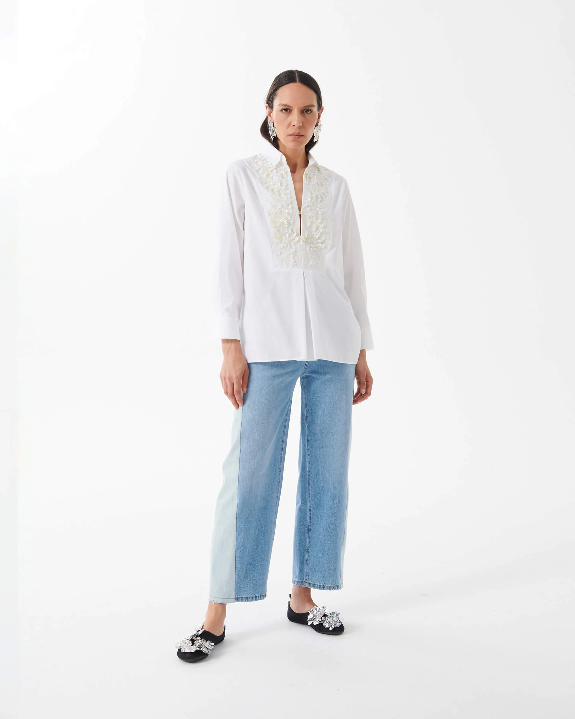 BEATRICE - Cotton Shirt With Embroidered Plastron