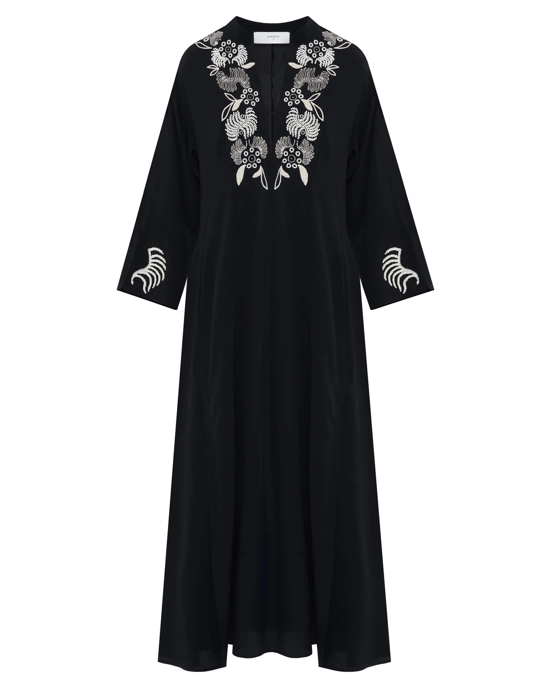 BEATRICE - Silk Crepe Dress With Embridered Plastron