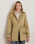 Faux-Leather-Trim Trench Coat