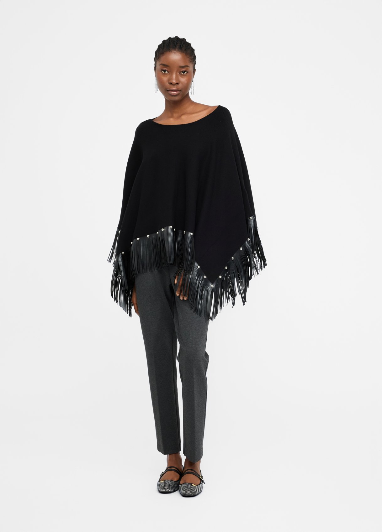 LIU JO - Poncho With Fringes And Studs