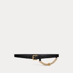 Logo-Chain Leather Skinny Belt