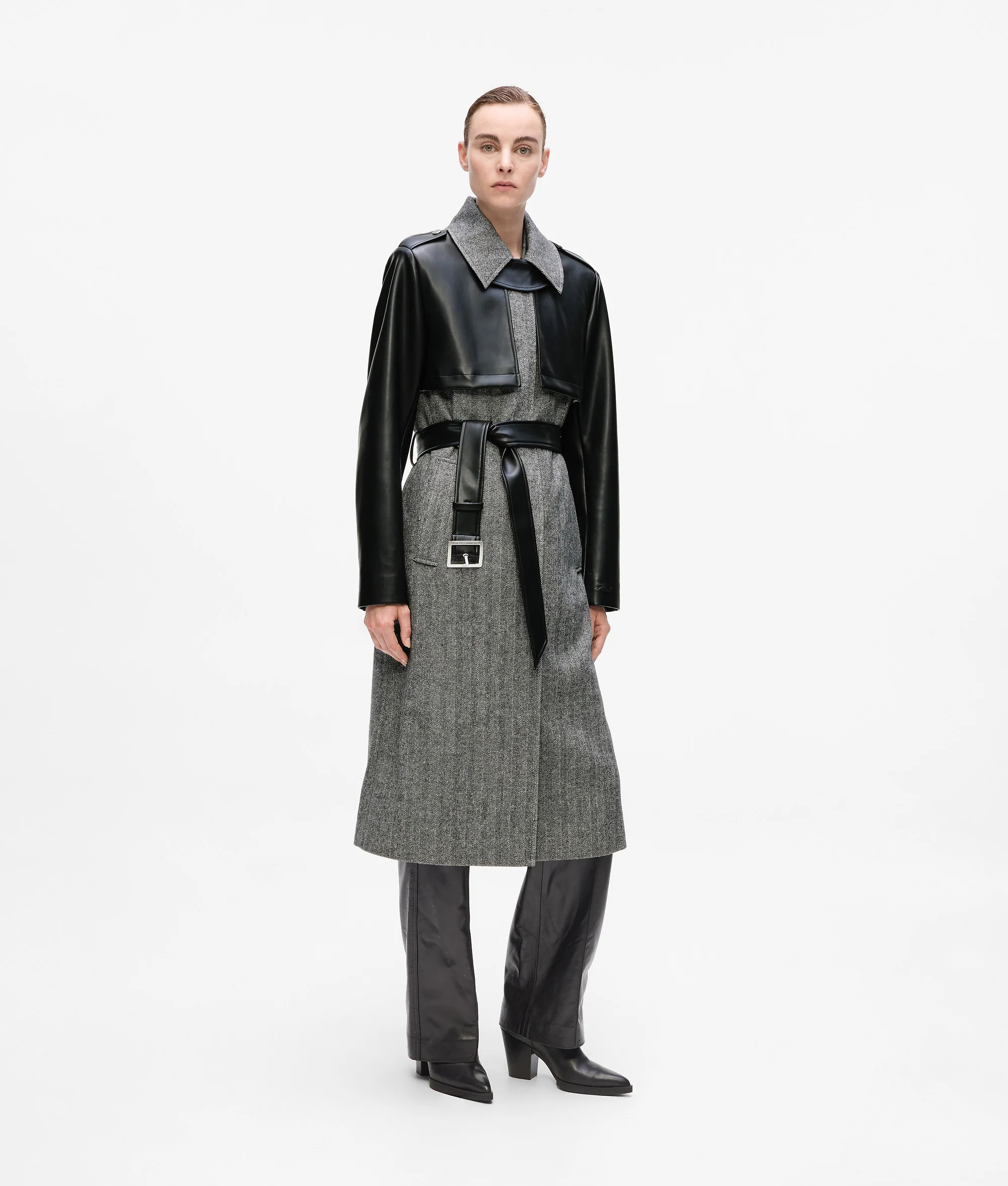 KARL LAGERFELD - Tweed And Faux Leather Coat