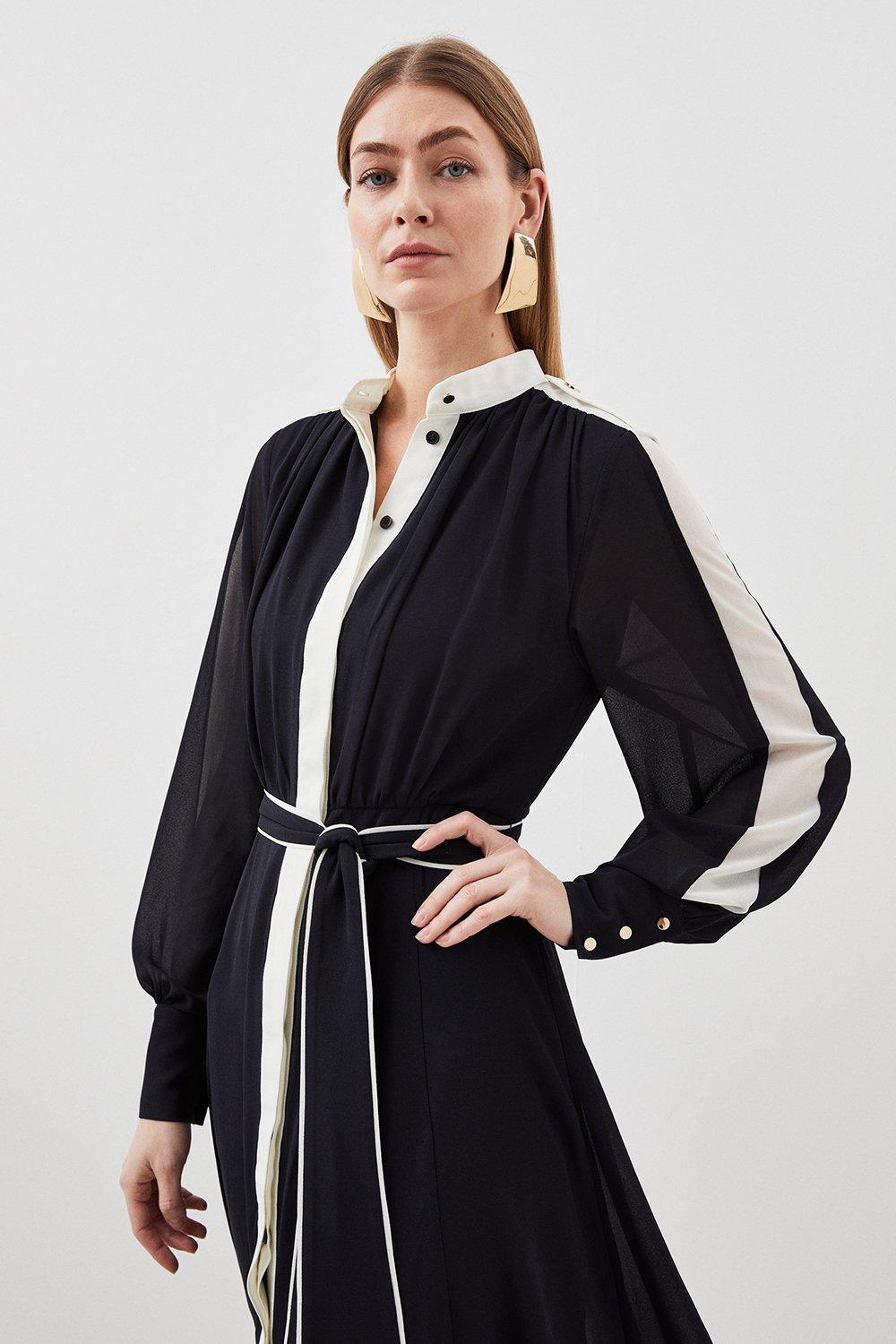 KAREN MILLEN - Military Mono Belted Woven Midi Dress