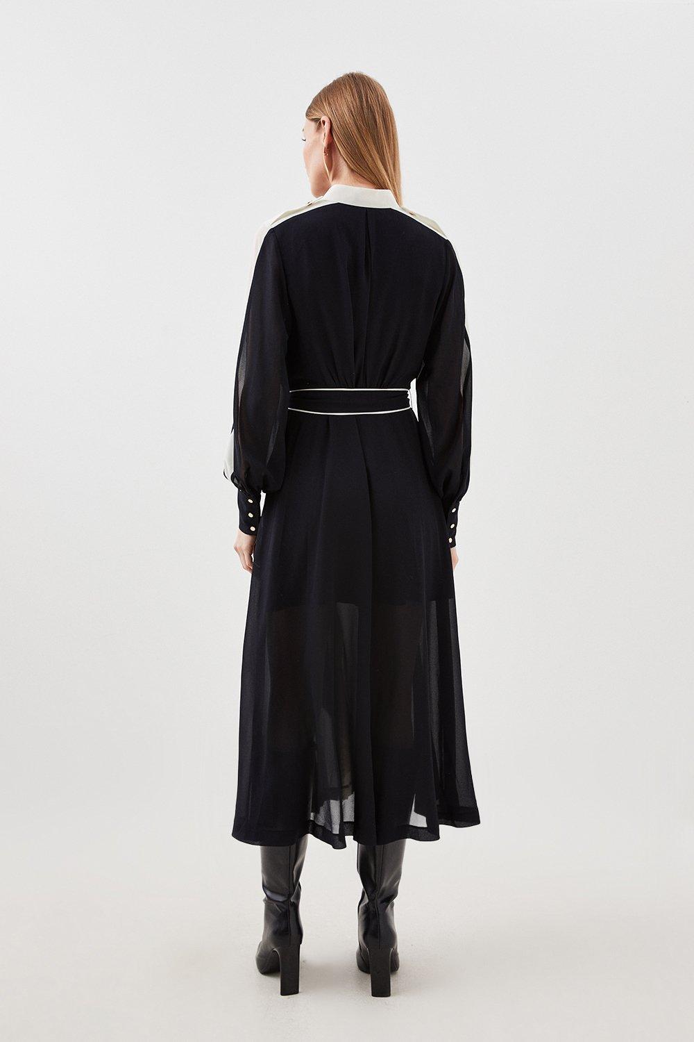KAREN MILLEN - Military Mono Belted Woven Midi Dress
