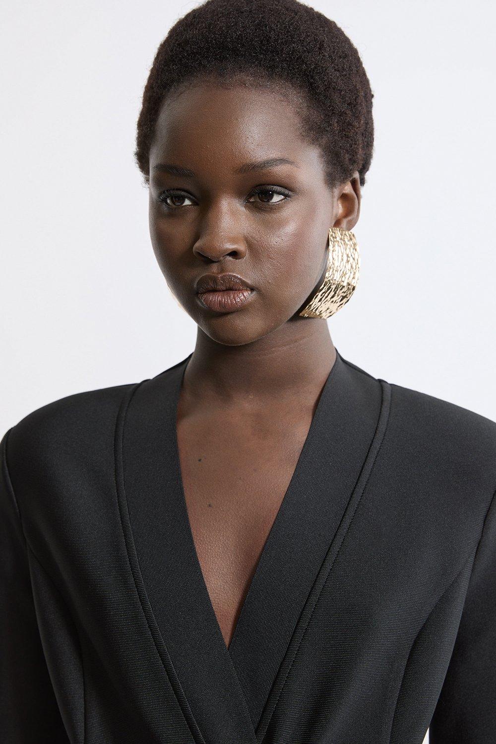 KAREN MILLEN - Figure Form Bandage Knit Side Zip Longline Jacket