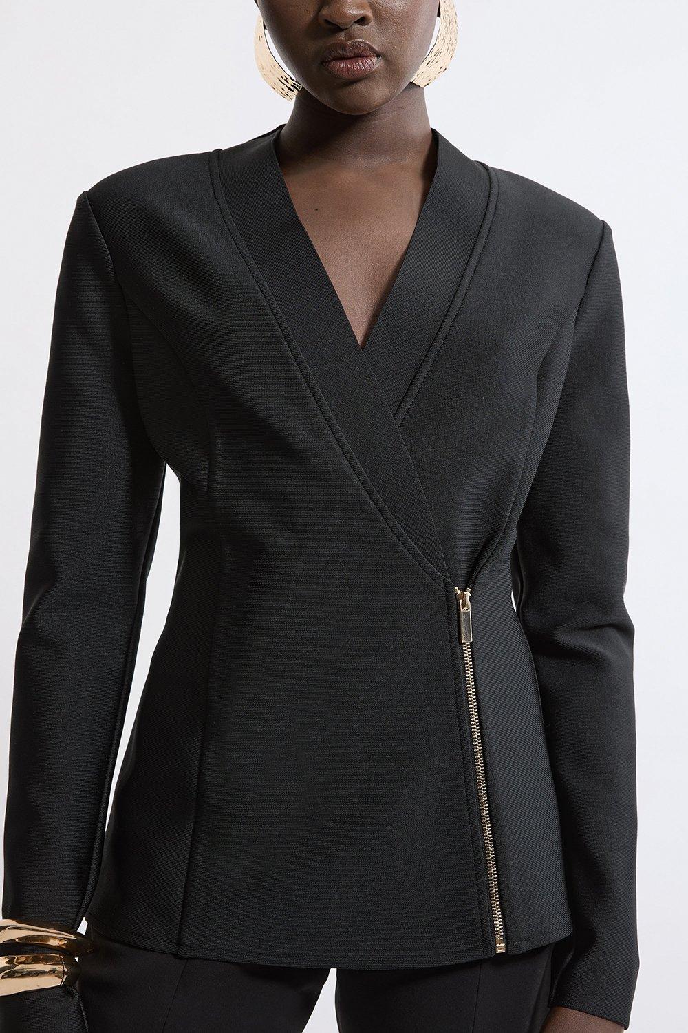 KAREN MILLEN - Figure Form Bandage Knit Side Zip Longline Jacket